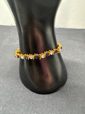 Gold-Plated Korean Tennis Bracelet With Blue & Clear Stones Elegant Design 7 Inc